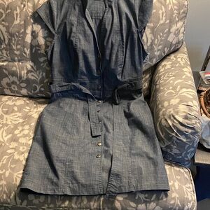 AGB Blue Casual Snap Front Dress Tie Waist